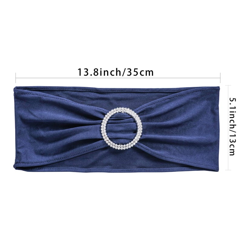 Obstal 50 PCS Spandex Stretch Chair Sashes Bows for Wedding Reception- Universal Elastic Chair Cover Bands with Buckle Slider for Banquet, Party, Hotel Event Decorations Navy Blue Sashes - Image 5
